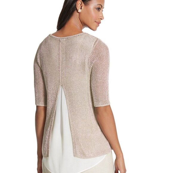NEW!  Chico's Ainsley Metallic Gold Pullover Sweater - Size 3 / XL - $99 - Picture 2 of 15